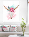 Bull Skull and Flower - Floral Digital Canvas Art Print