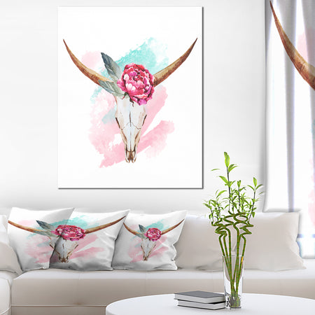 Bull Skull and Flower - Floral Digital Canvas Art Print