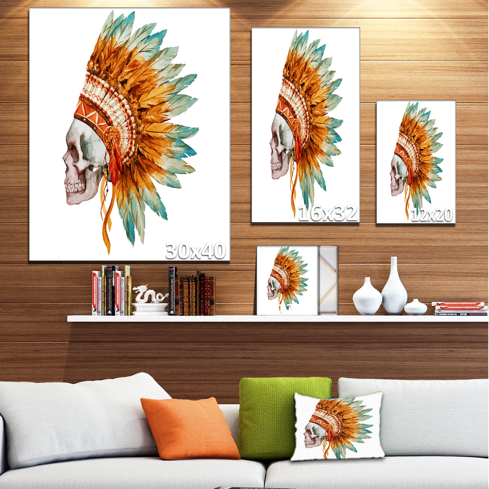 Skull with Feathers - Digital Canvas Art Print