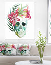 Watercolor Skull with Flowers - Floral Canvas Art Print