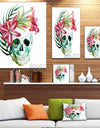 Watercolor Skull with Flowers - Floral Canvas Art Print