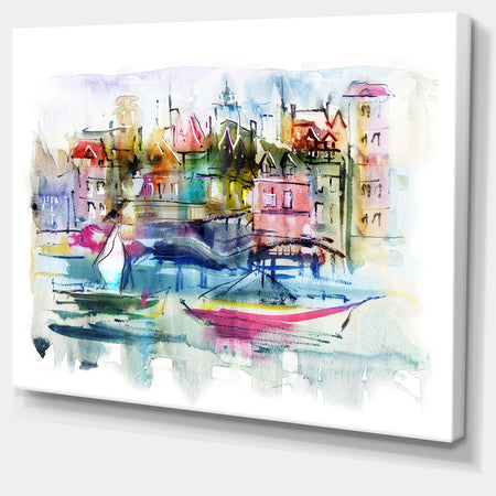 Houses and Boats - Abstract Landscape Canvas Print