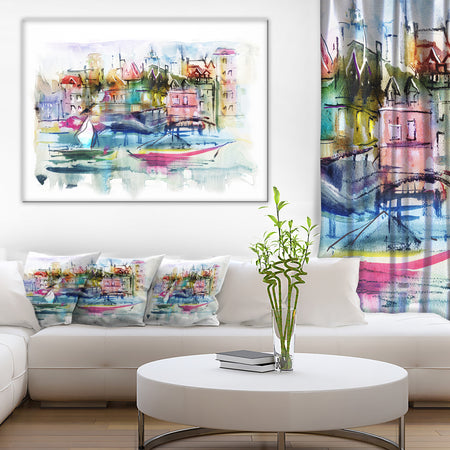 Houses and Boats - Abstract Landscape Canvas Print