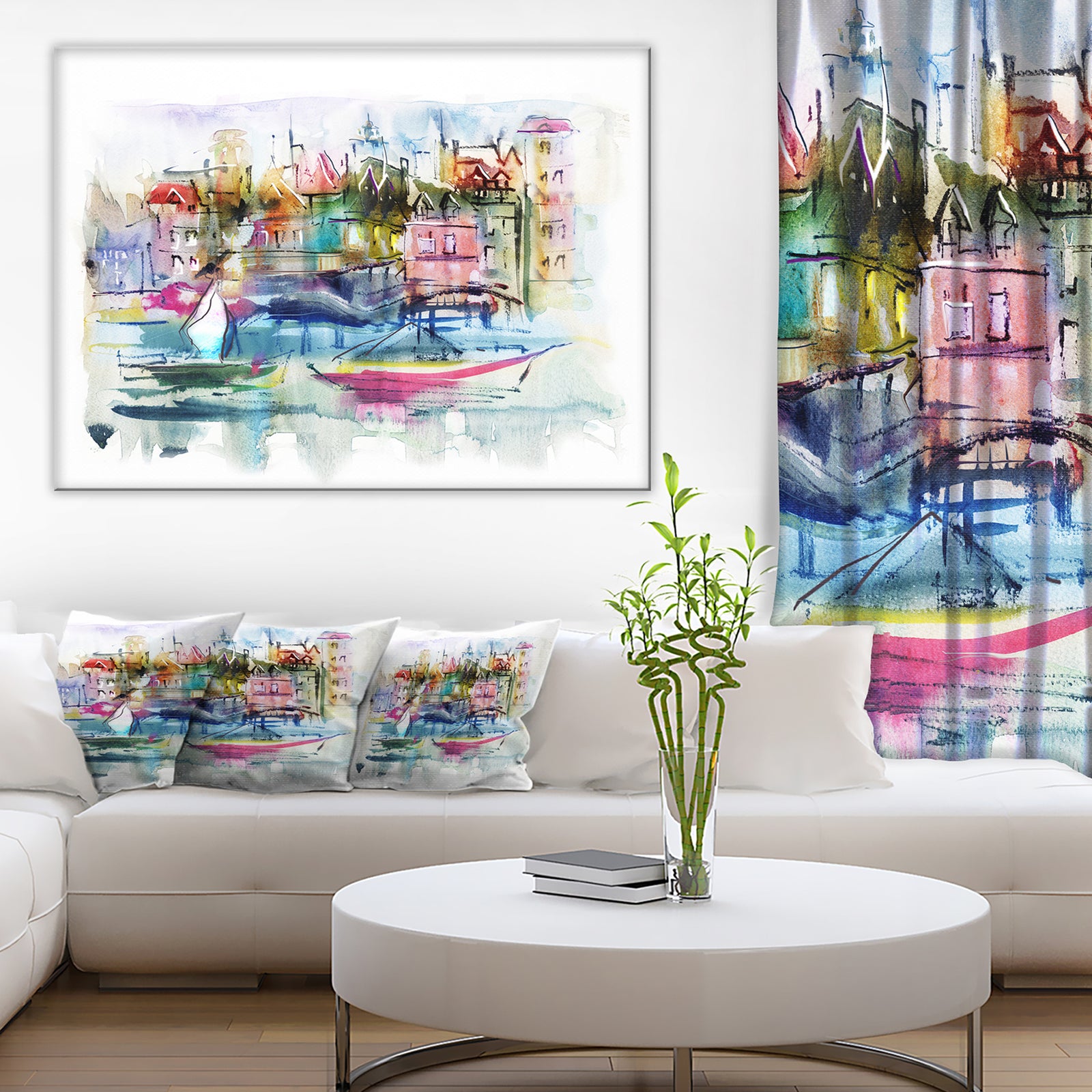 Houses and Boats - Abstract Landscape Canvas Print