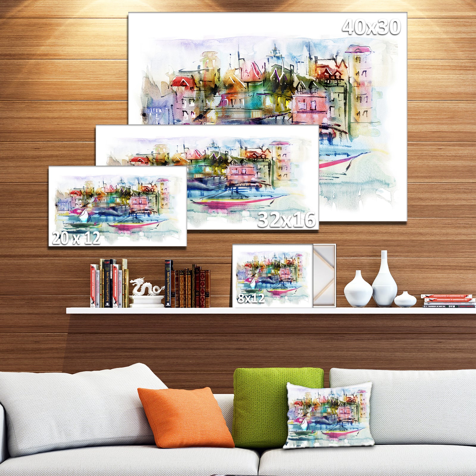 Houses and Boats - Abstract Landscape Canvas Print