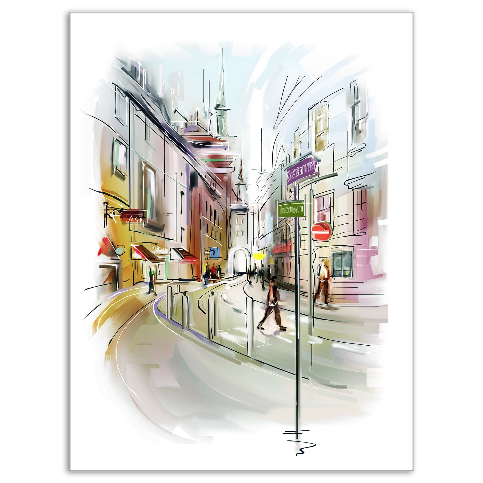 Colorful Illustration of City - Cityscape Canvas Print