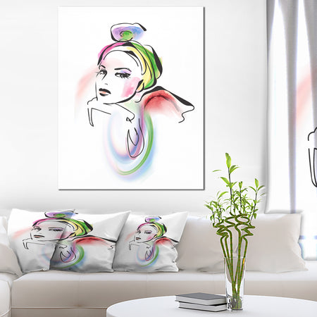 Drawing Portrait of Woman - Digital Canvas Art Print