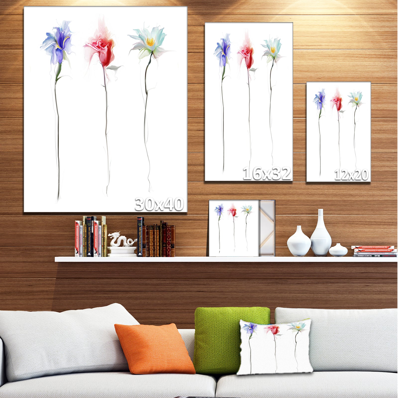 Three Flowers - Floral Digital Canvas Art Print
