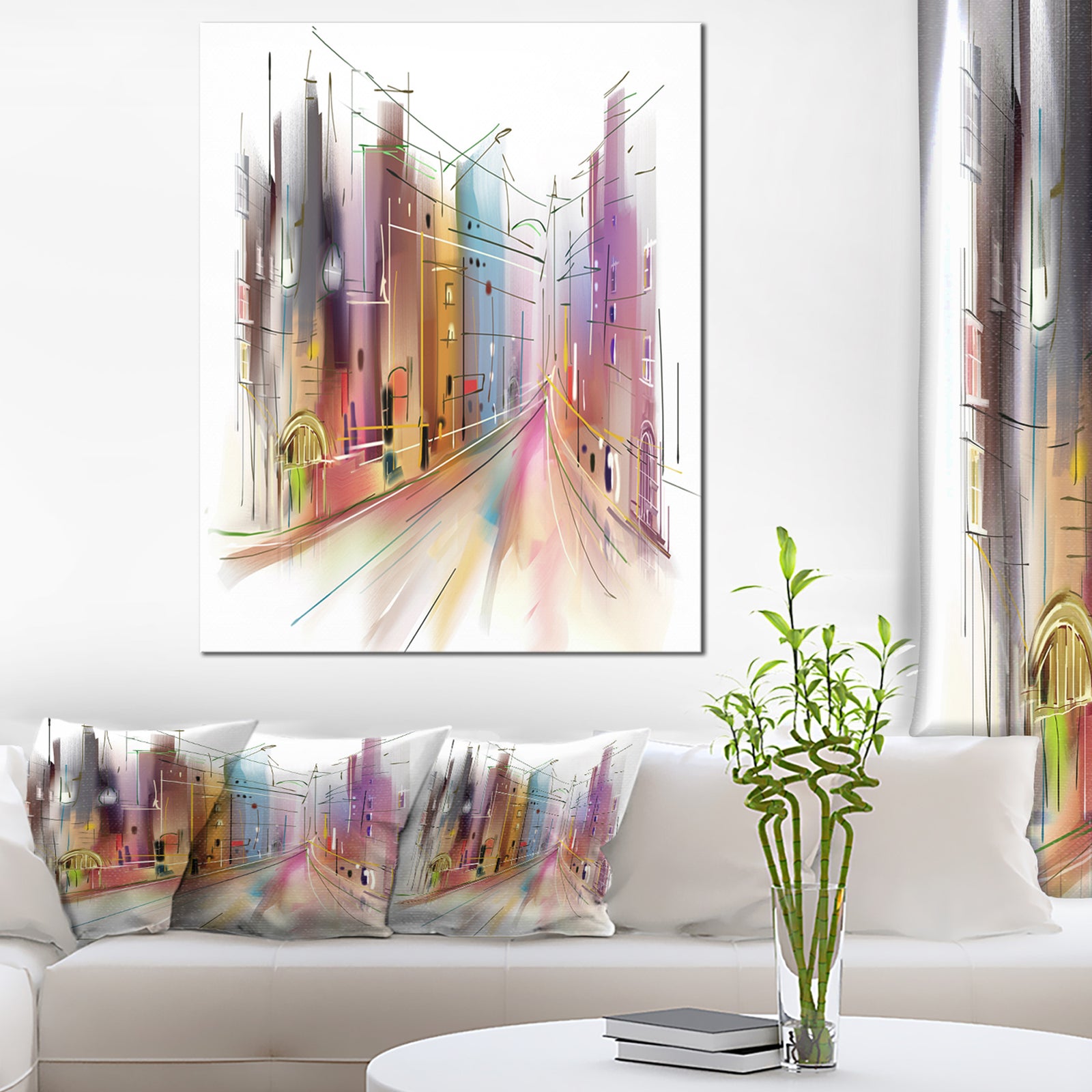 Road in City Illustration Art - Cityscape Canvas Art Print