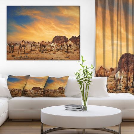 Camels in Wadi Rum Photography Canvas Art Print