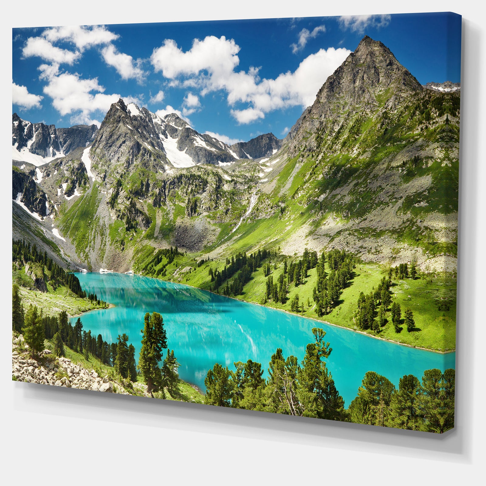 Mountain Lake and Blue Sky Photo Canvas Art Print
