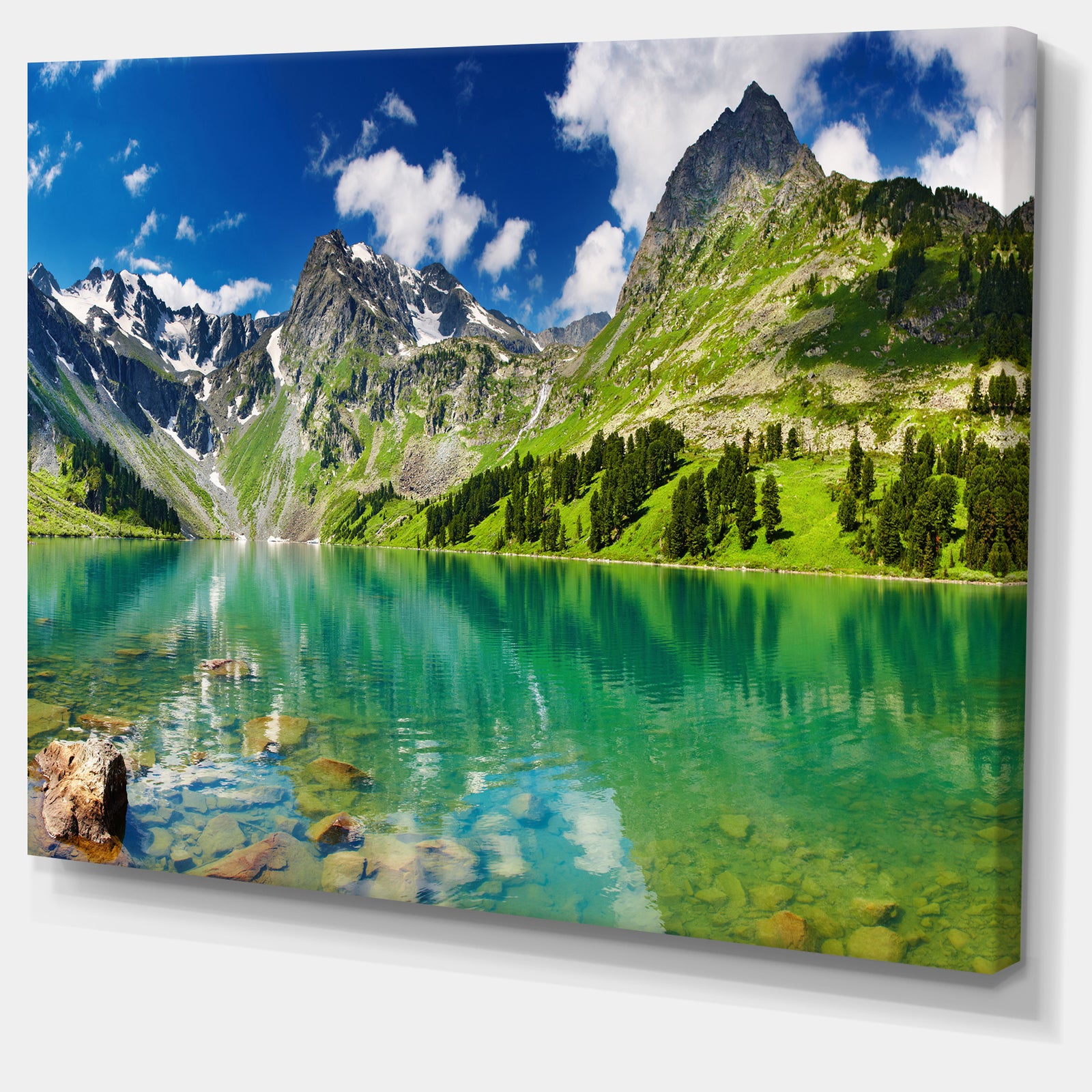Bright Day Mountain Lake Photography Canvas Art Print