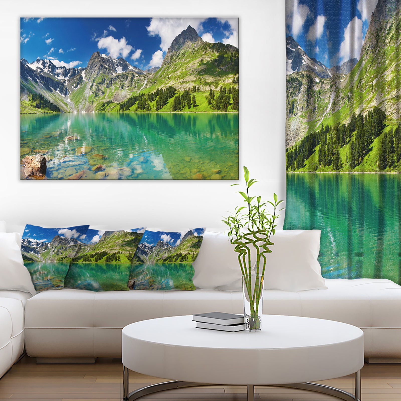 Bright Day Mountain Lake Photography Canvas Art Print