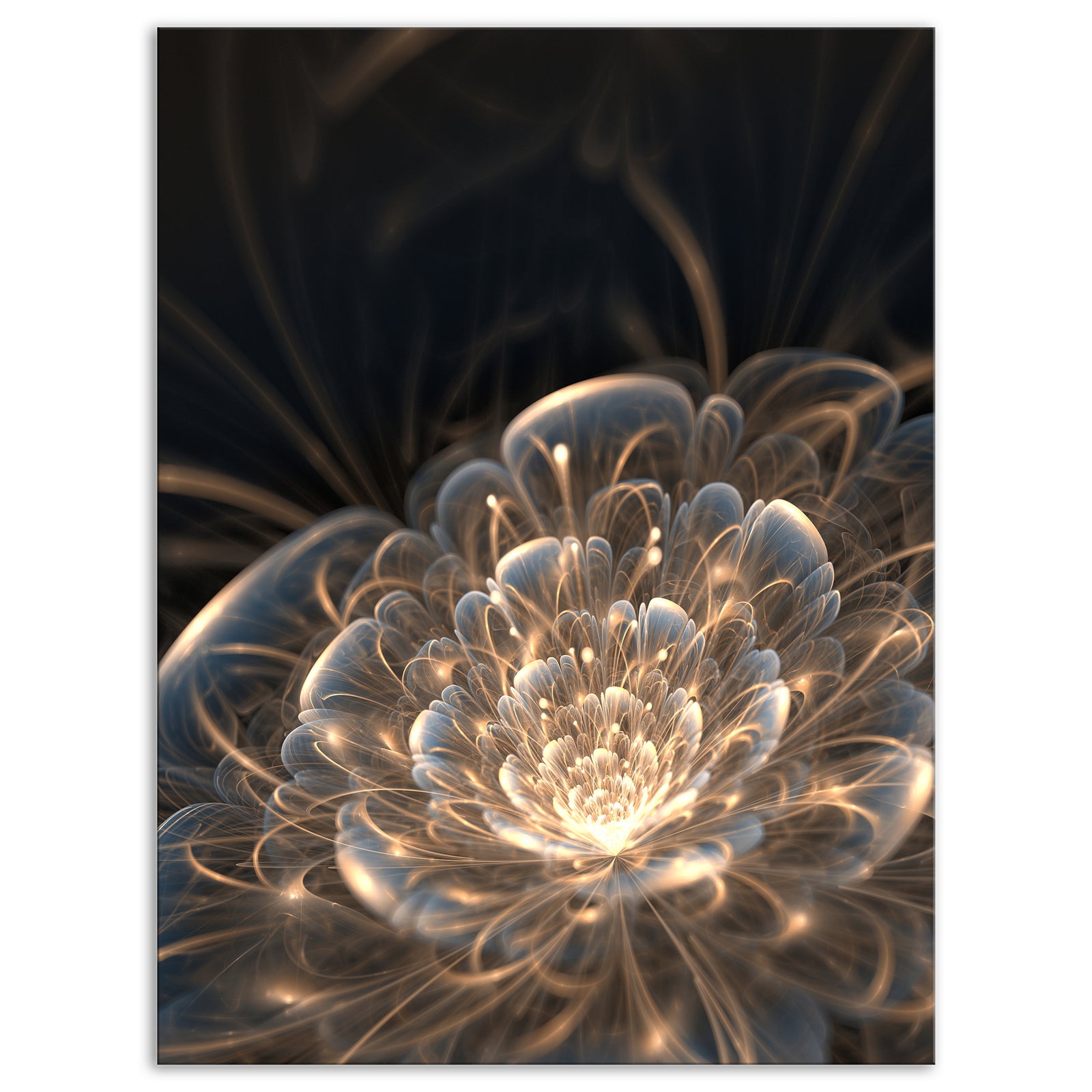 Fractal Flower with Golden Rays - Floral Canvas Art Print