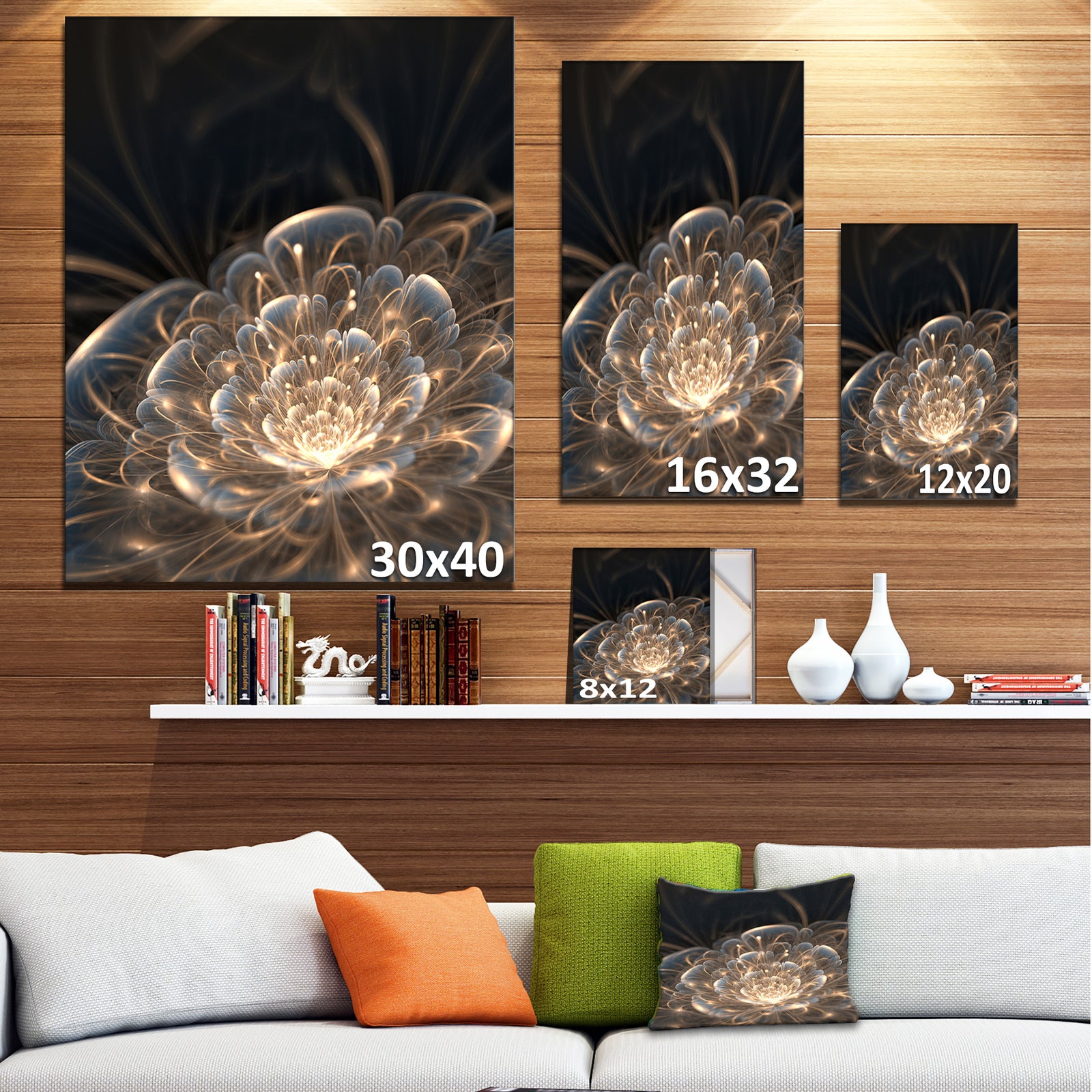 Fractal Flower with Golden Rays - Floral Canvas Art Print