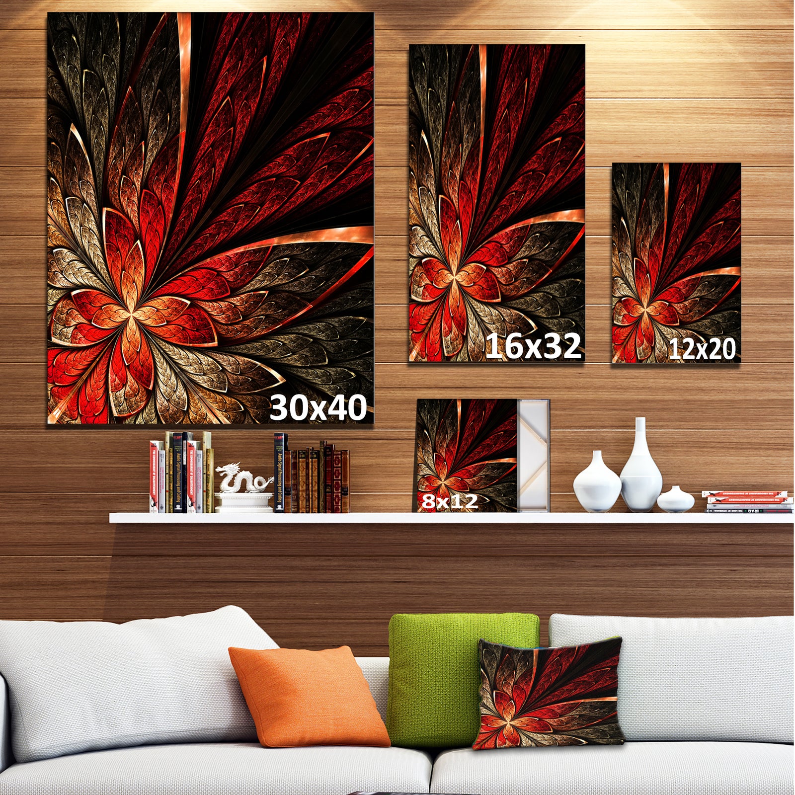 Fractal Flower in Yellow and Red - Floral Canvas Print