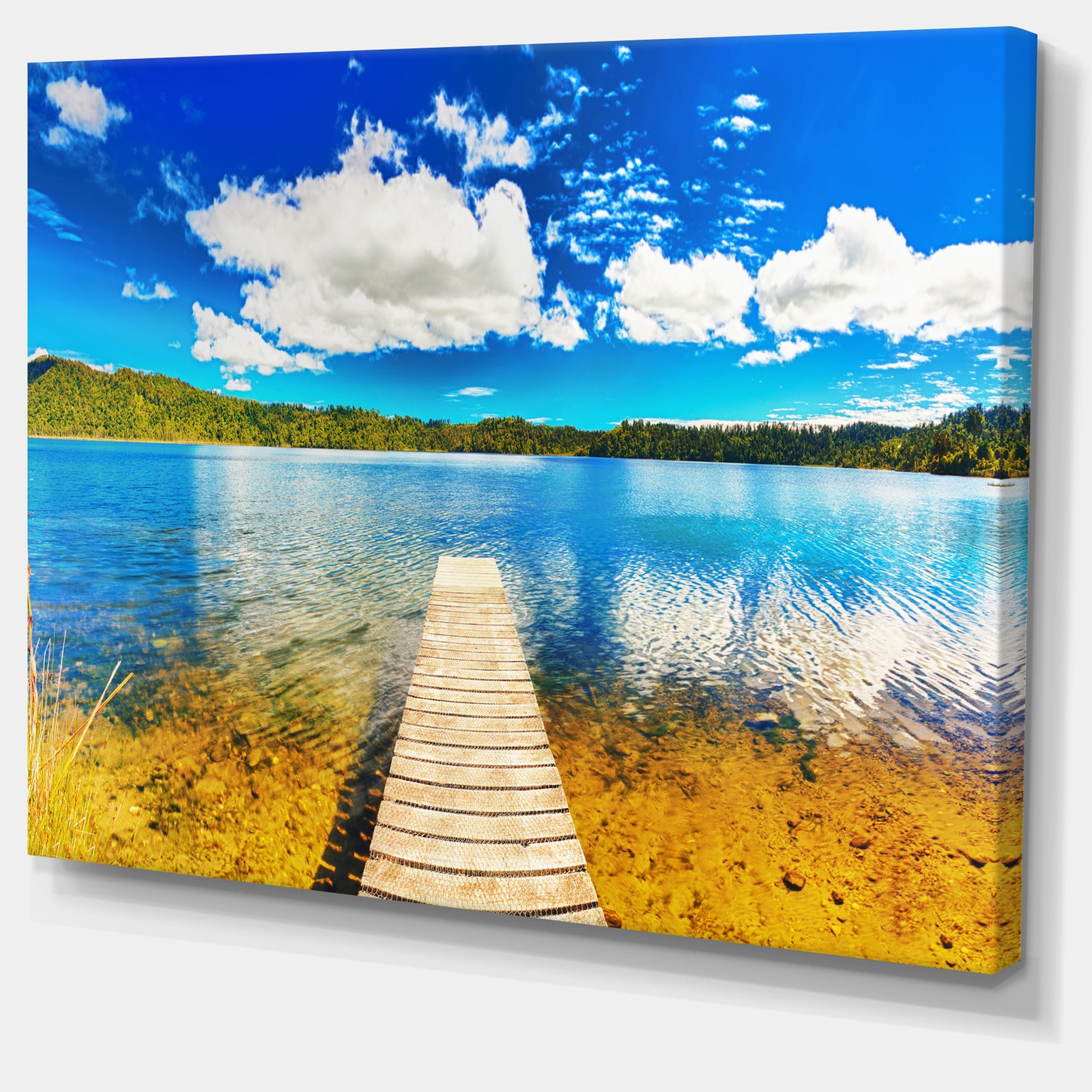 Lake with Pier Panorama Photography Canvas Art Print