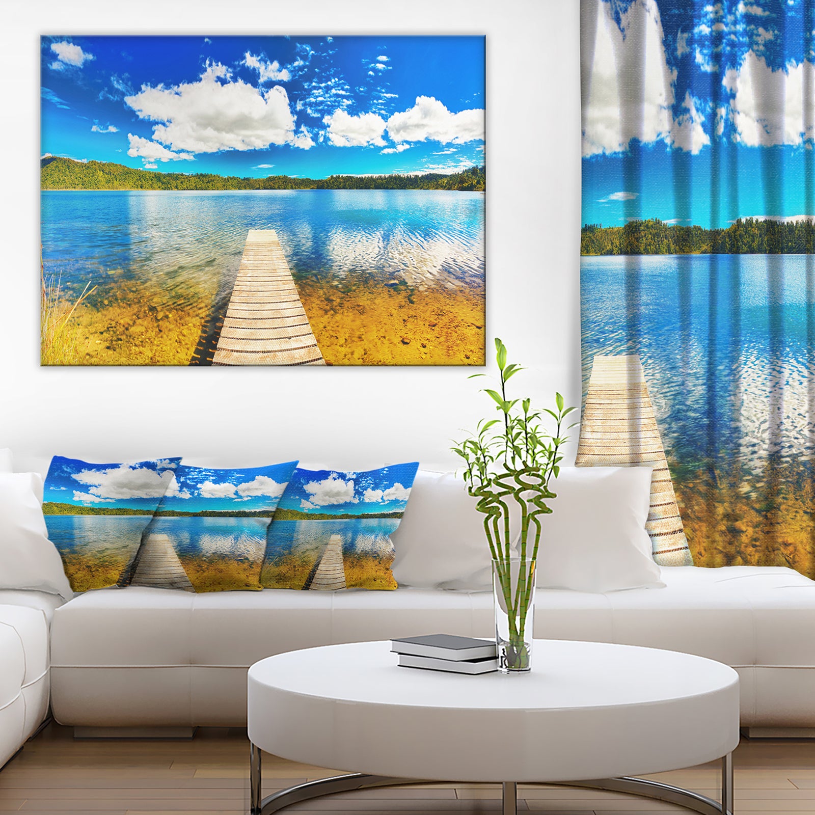 Lake with Pier Panorama Photography Canvas Art Print