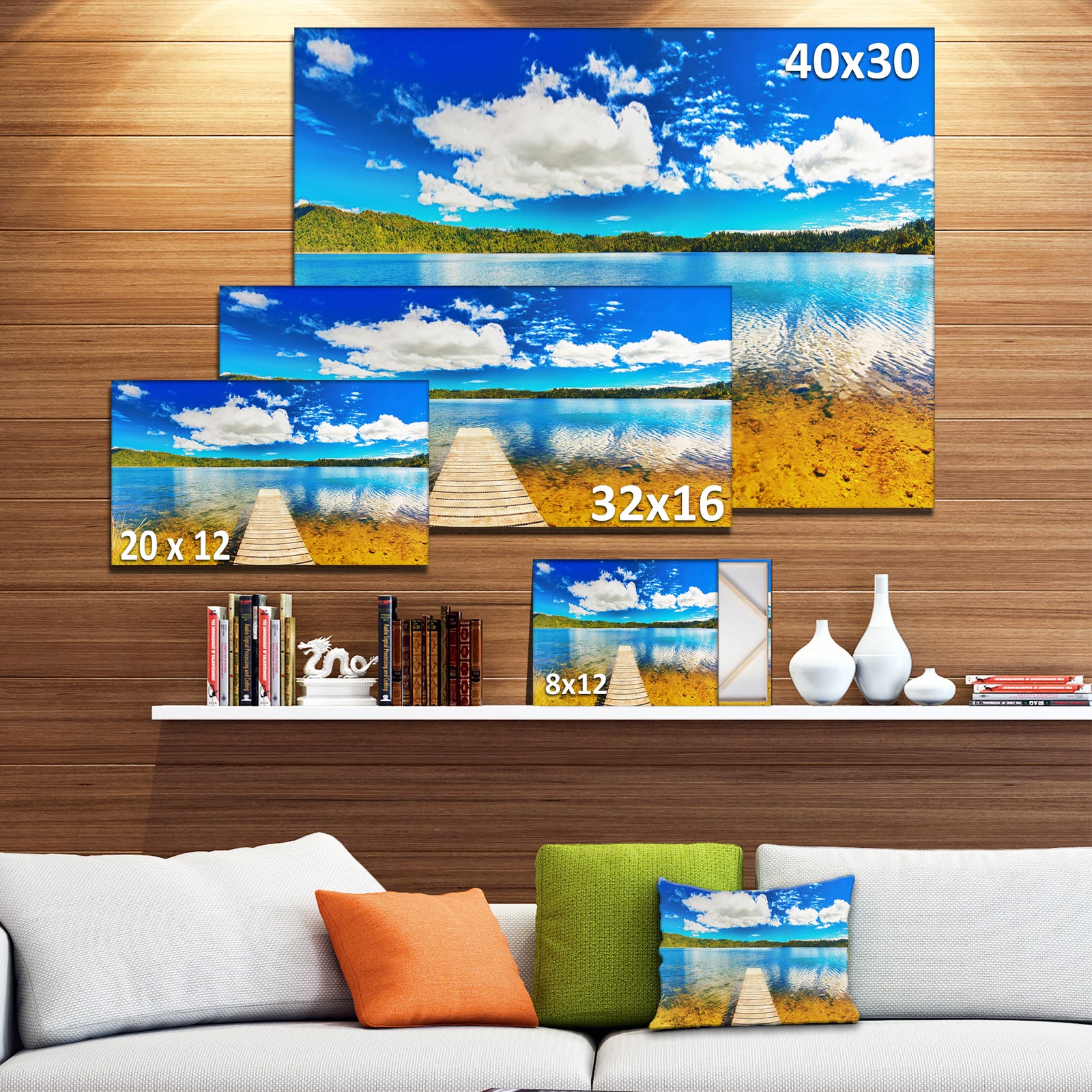Lake with Pier Panorama Photography Canvas Art Print