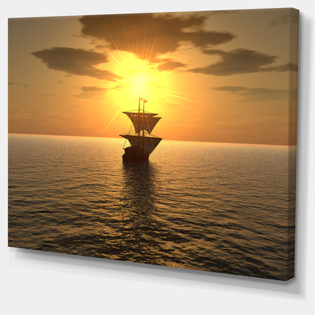 Ship and Sunset - Seascape Photography Canvas Print