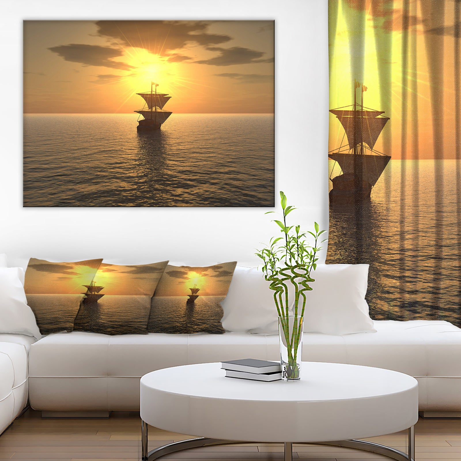 Ship and Sunset - Seascape Photography Canvas Print
