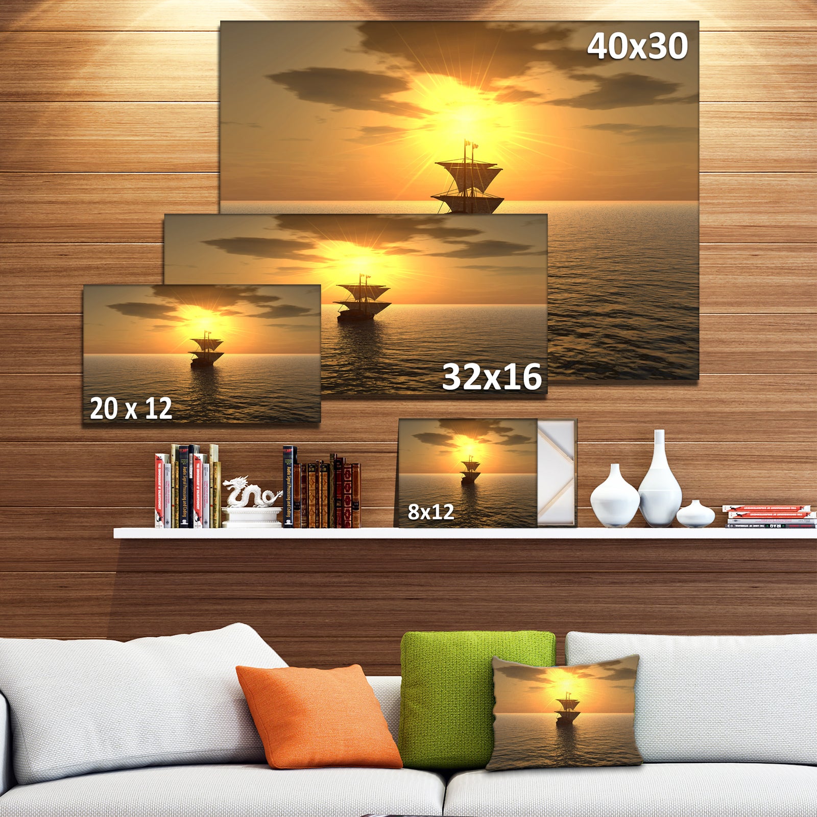 Ship and Sunset - Seascape Photography Canvas Print