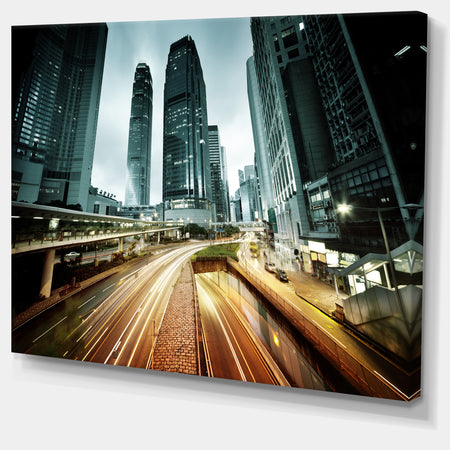 Traffic in Hong Kong at Sunset - Cityscape Photo Canvas Print