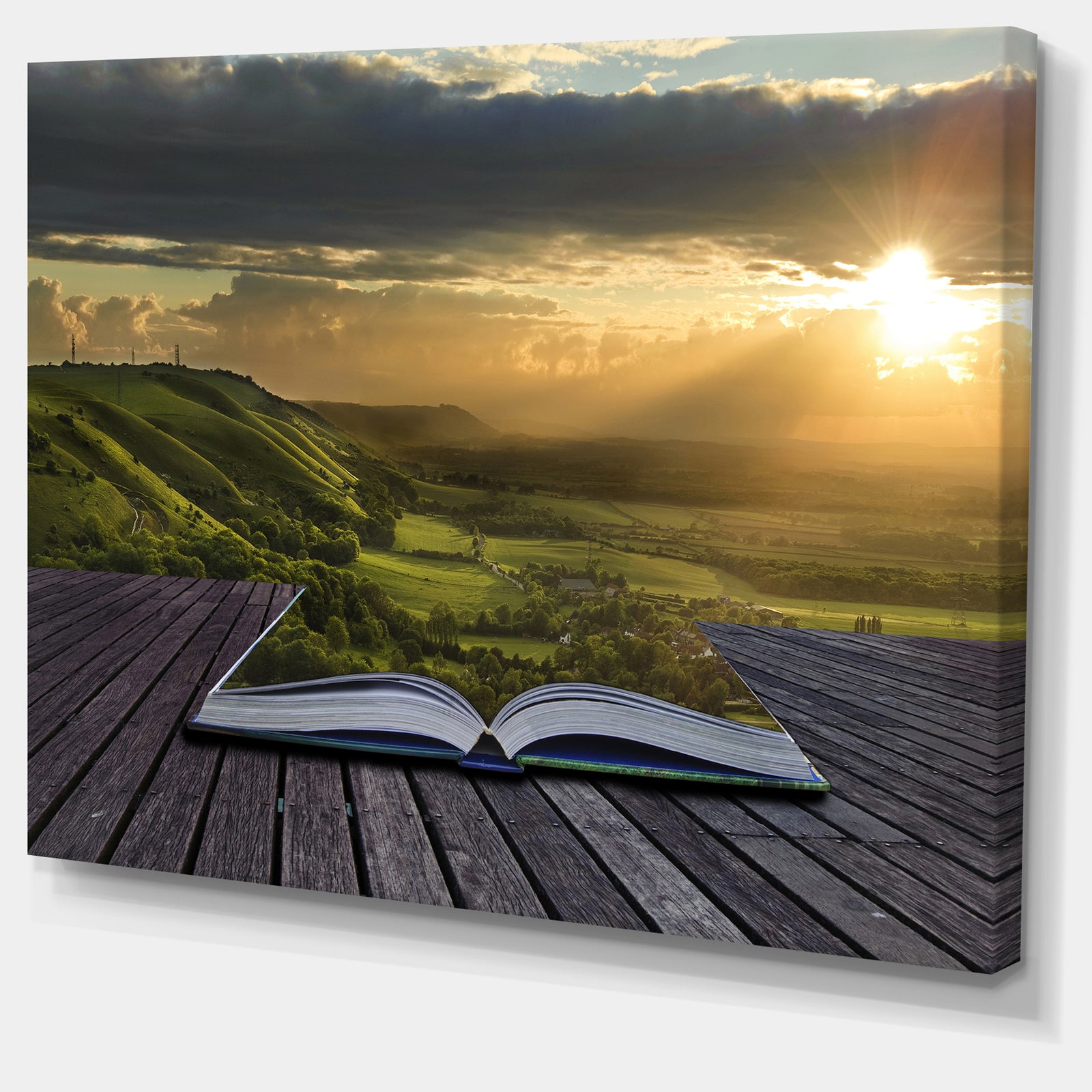 Open Book to Green Valley Digital Art- Landscape Canvas Print