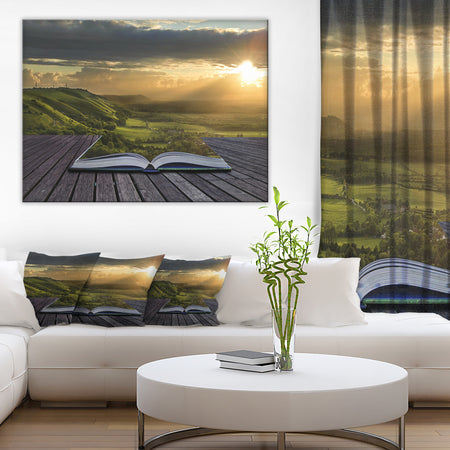 Open Book to Green Valley Digital Art- Landscape Canvas Print