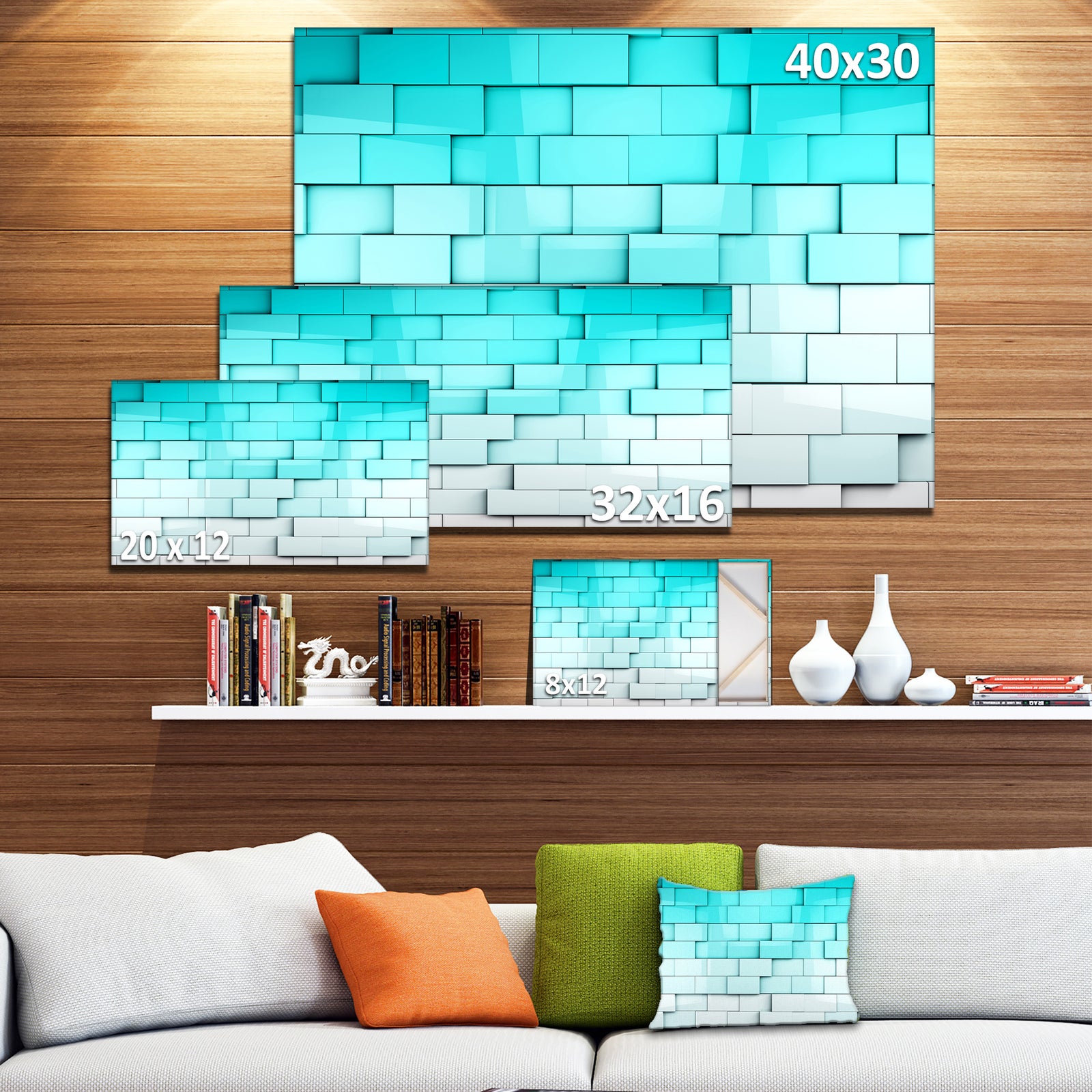 Blue Mosaic Cubes - Contemporary Artwork