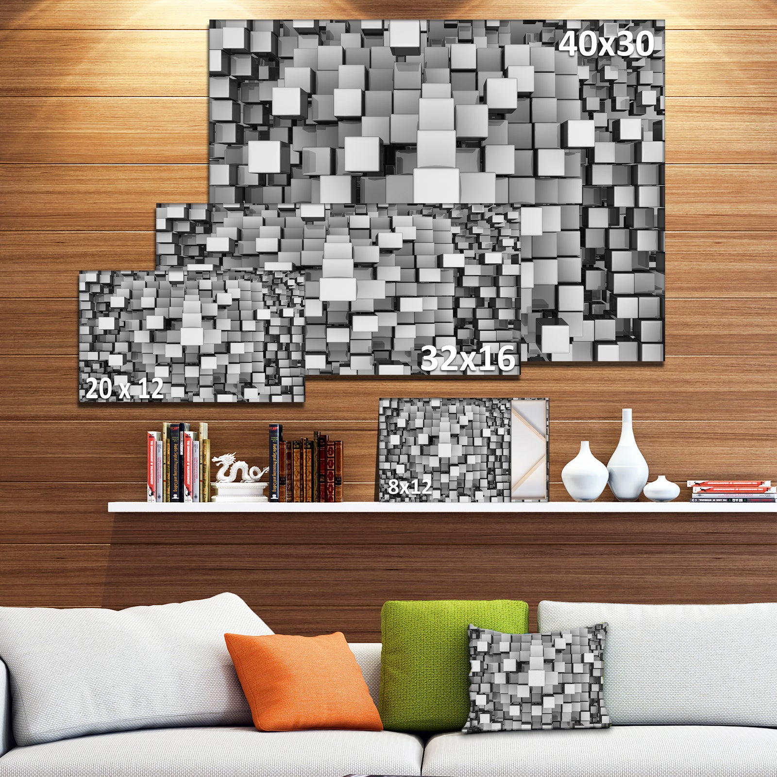 Black and Grey Cubes - Contemporary Canvas Art Print