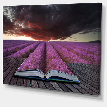Book Open to Lavender Field Floral Canvas Art Print