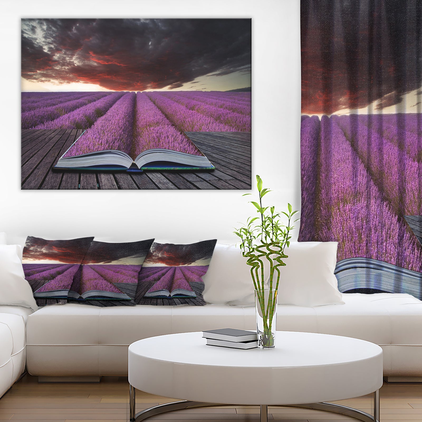 Book Open to Lavender Field Floral Canvas Art Print