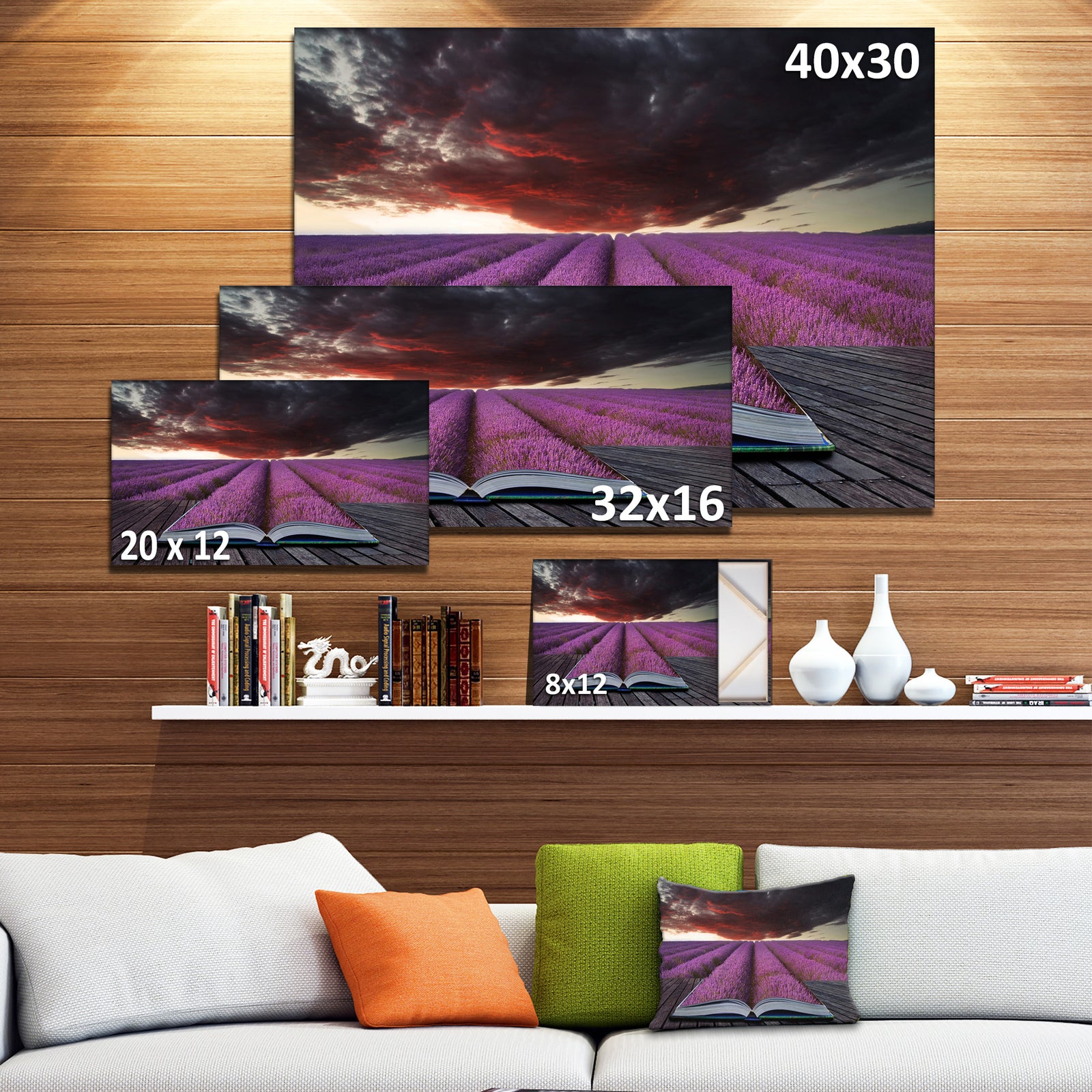 Book Open to Lavender Field Floral Canvas Art Print
