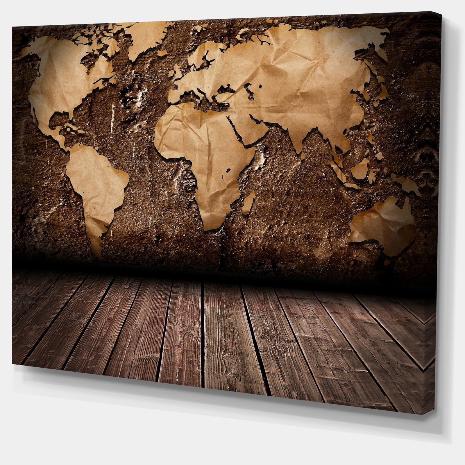 Vintage Map with Wooden Floor - Contemporary Canvas Art Print