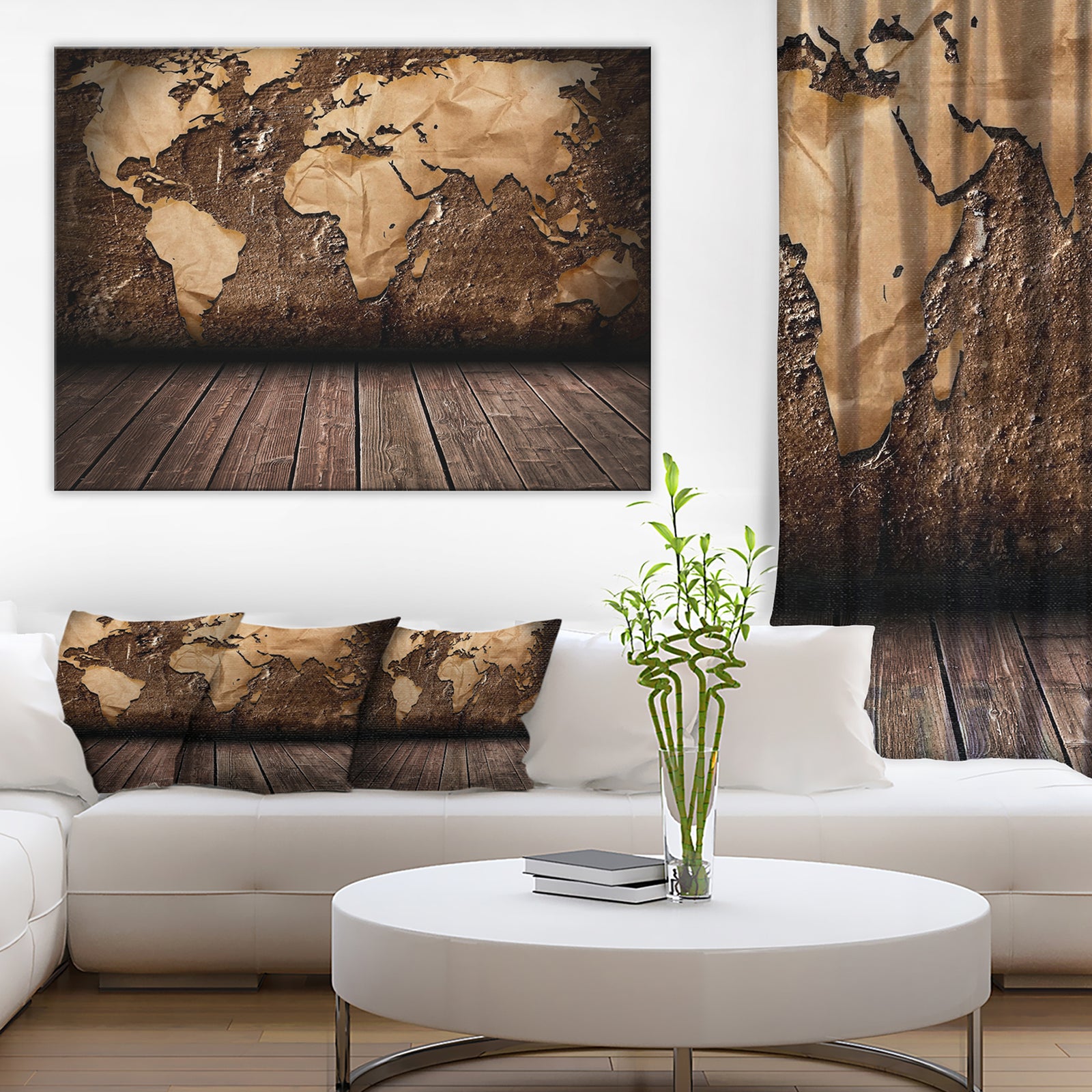 Vintage Map with Wooden Floor - Contemporary Canvas Art Print