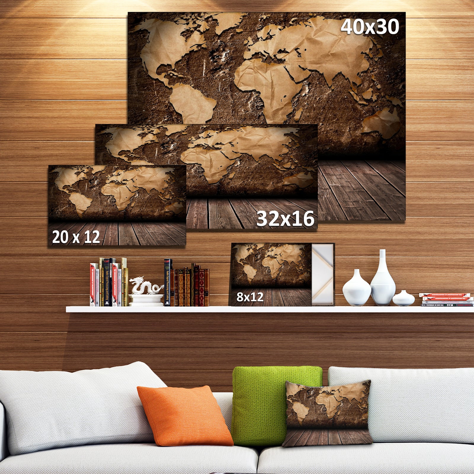 Vintage Map with Wooden Floor - Contemporary Canvas Art Print