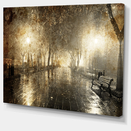 Night Alley with Lights - Photography Landscape Canvas Print