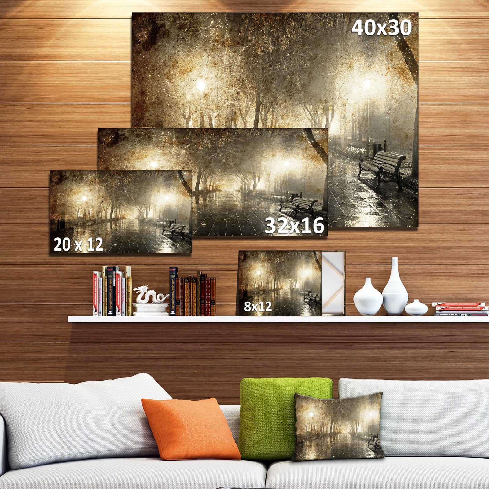 Night Alley with Lights - Photography Landscape Canvas Print