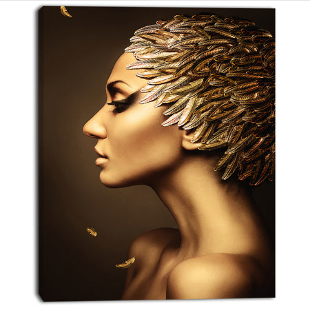 Woman with Gold Feather Hat - Contemporary Canvas Art Print