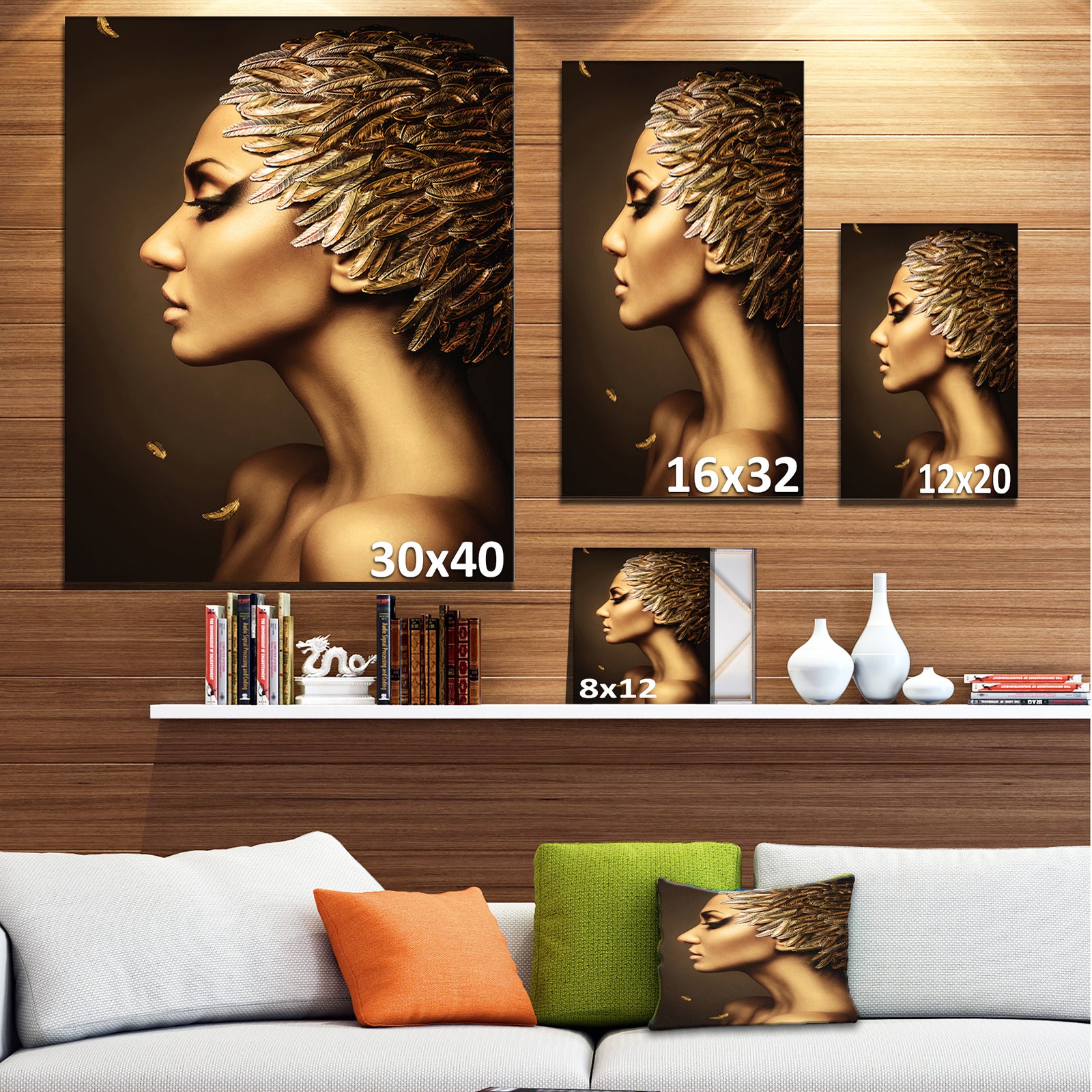 Woman with Gold Feather Hat - Contemporary Canvas Art Print