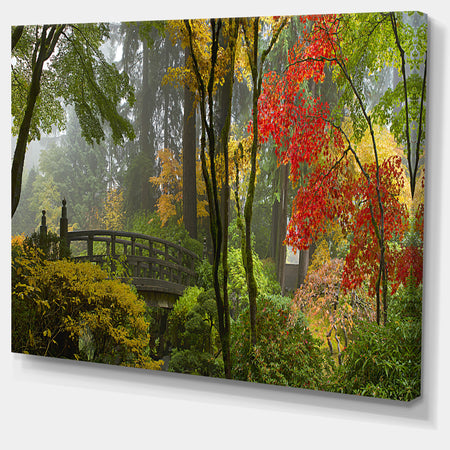 Japanese Wooden Bridge in Fall Photo Canvas Art Print