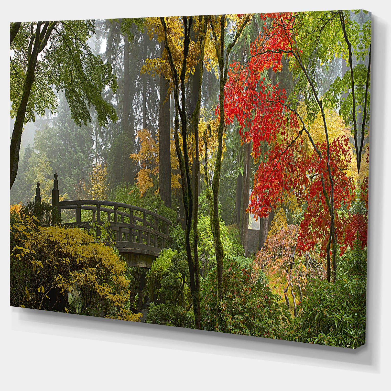 Japanese Wooden Bridge in Fall Photo Canvas Art Print