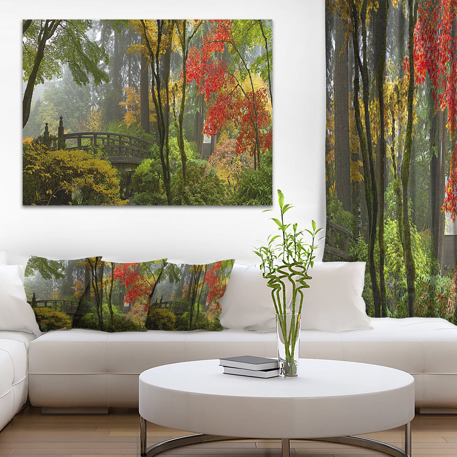 Japanese Wooden Bridge in Fall Photo Canvas Art Print