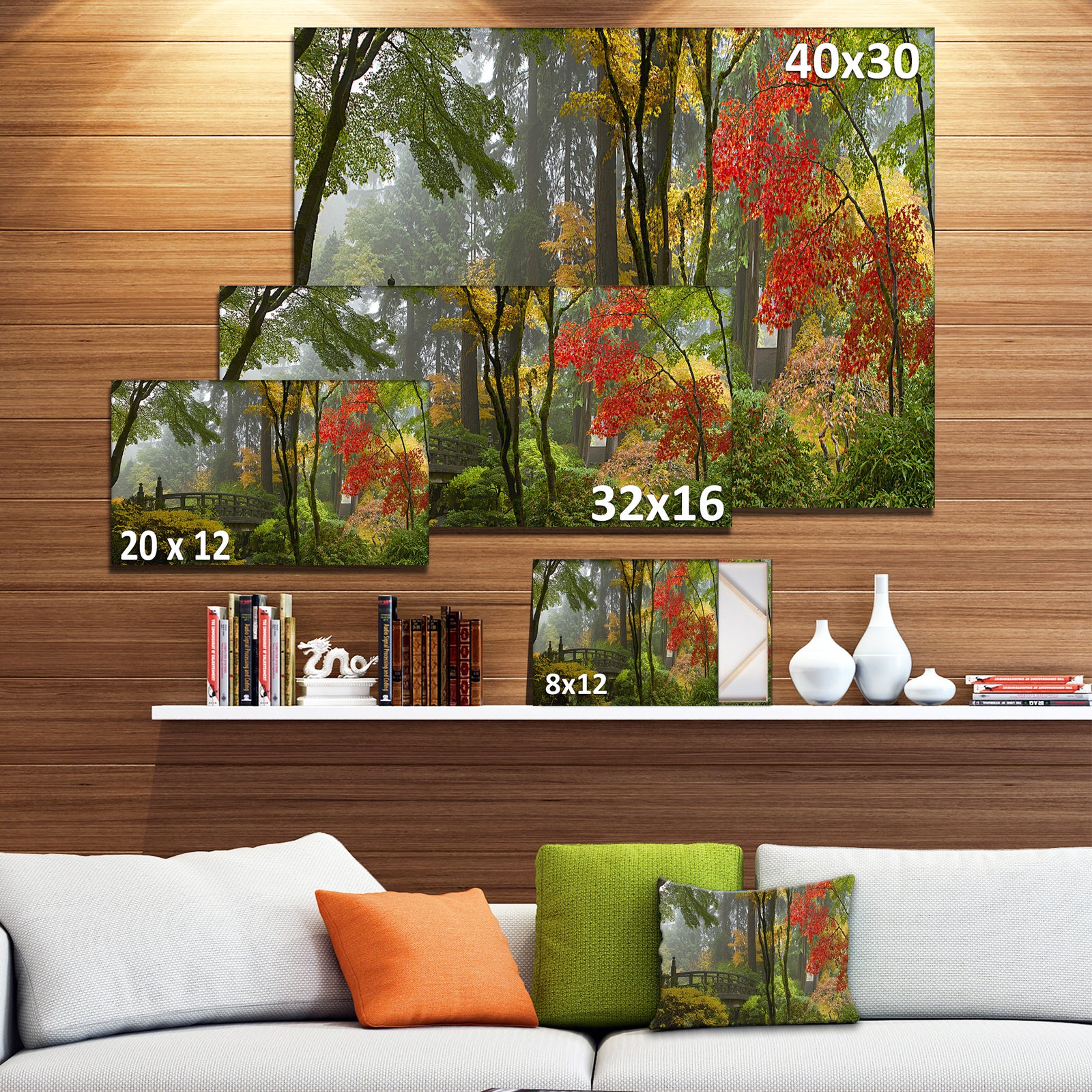 Japanese Wooden Bridge in Fall Photo Canvas Art Print