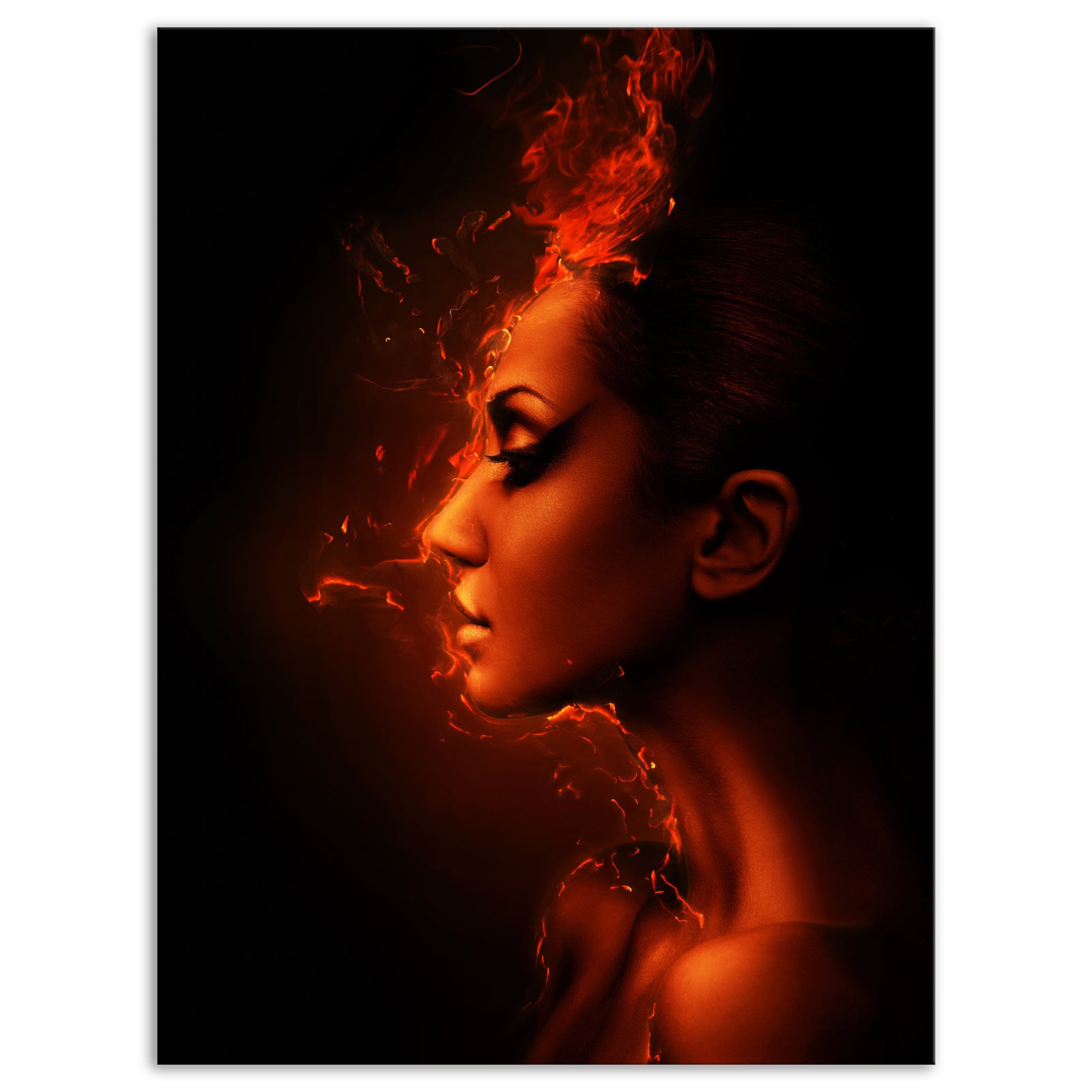 Burning Woman Head - Portrait Contemporary Canvas Art Print