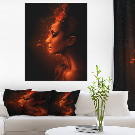 Burning Woman Head - Portrait Contemporary Canvas Art Print