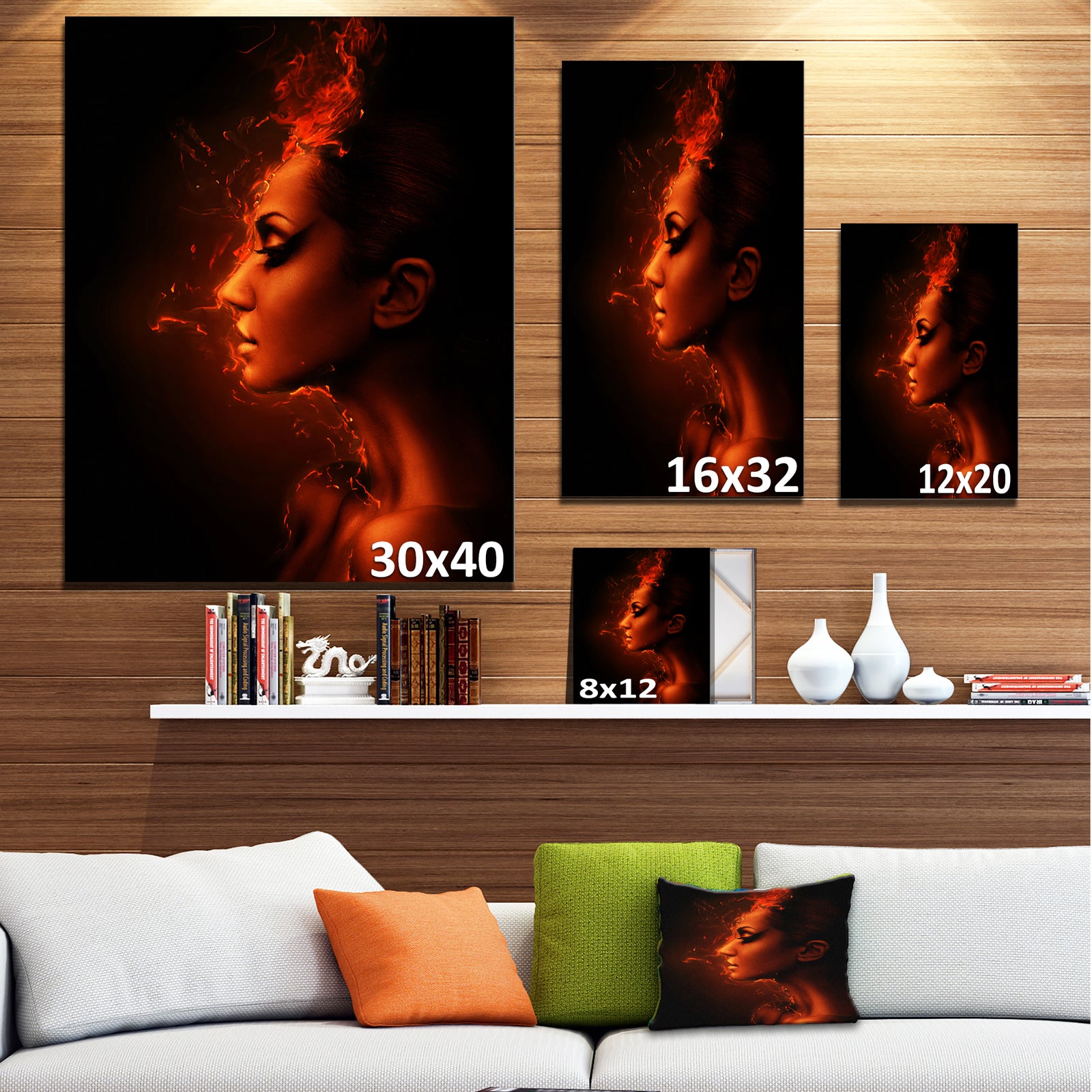 Burning Woman Head - Portrait Contemporary Canvas Art Print