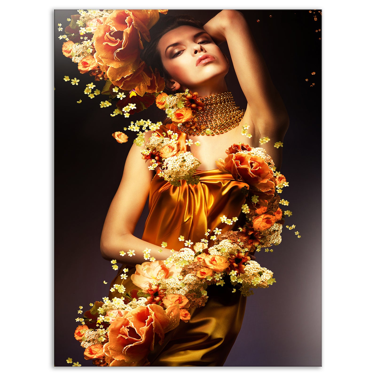 Sensual Woman in Flower Robes - Portrait Digital Canvas Print