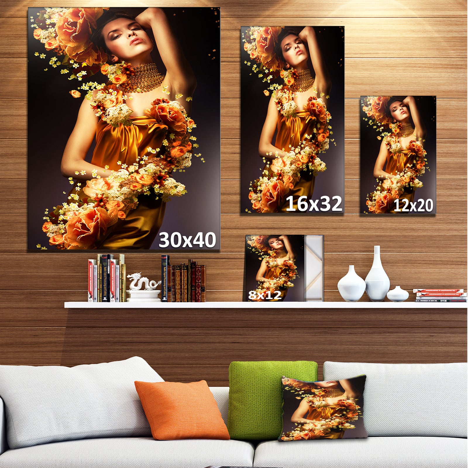 Sensual Woman in Flower Robes - Portrait Digital Canvas Print